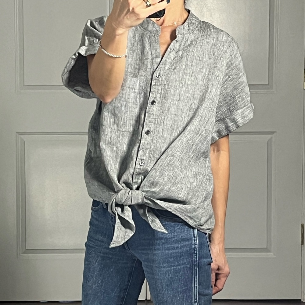 Charter Club 100% linen front tie blouse shirt size S - Picture 4 of 11